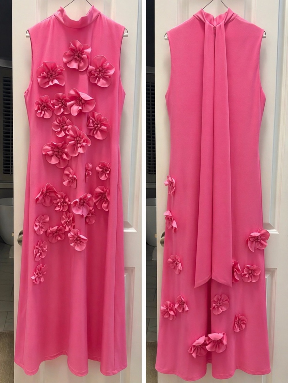 Sleeveless Pink Floral Appliqué Maxi Dress
